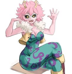 1girls big_breasts breasts hero_outfit_(mha) legs_crossed mina_ashido my_hero_academia rakeemspoon sitting smile thighs wave