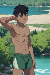 1boy ai_generated armpits avatar_legends green_eyes kai_(avatar) male shirtless the_legend_of_korra