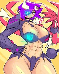 1girls big_breasts broken_horn dierelc hair_over_one_eye horns muscular tagme thick_thighs