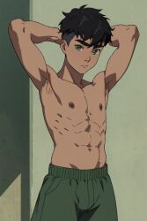 1boy ai_generated armpits avatar_legends green_eyes kai_(avatar) male shirtless the_legend_of_korra