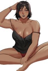 1girls armpit armpits avatar_legends barefoot big_breasts brown_hair dark-skinned_female dark_skin feet female female_focus female_only gud0c korra large_breasts looking_at_viewer short_hair sitting sleepy solo solo_female solo_focus the_avatar the_legend_of_korra waking_up water_tribe