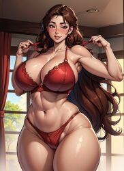 1girls ai_generated armpits artist_request big_breasts blush blush_lines blushing_at_viewer breasts brown_eyes brown_hair cleavage collarbone day earrings female female_focus female_only gigantic_breasts high_resolution highres hips hourglass_figure kawano_misaki knees large_breasts lingerie lingerie_bra lingerie_only lingerie_panties living_room long_hair looking_at_viewer navel original original_character parted_lips red_lingerie self_upload smile smiling smiling_at_viewer solo solo_female solo_focus stable_diffusion standing tagme thighs toned toned_body toned_female voluptuous voluptuous_female window yodayo