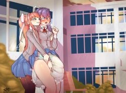 2girls diaper doki_doki_literature_club english_text groping groping_breasts groping_from_behind hypermess manipulation messy_diaper monika_(doki_doki_literature_club) multiple_girls orgasm_face scat soiling swootydoo wet_diaper yuri_(doki_doki_literature_club)