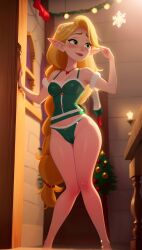 1girls ai_generated artist_request christmas disney disney_princess female female_only lingerie noel panties rapunzel tangled underwear