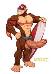 bandana big_pecs big_penis boner booty_shorts donkey_kong_(series) erection funky_kong furry gorilla huge_cock male male_focus male_only massive_penis micro_shorts muscular muscular_male shorts smukt solo solo_male sunglasses surfboard tie