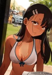 1girls 4boys beach bikini black_hair breasts characterful clothed clothing female hayase_nagatoro hi_res highres human human_only khyleri long_hair navel open_mouth please_don't_bully_me,_nagatoro prank revealing_clothes simple_background small_breasts tan tan-skinned_female tan_body tan_skin tanline tanned tanned_female