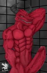 anthro dragon erection genitals hi_res humanoid_genitalia humanoid_penis image male markdeth muscular muscular_anthro muscular_male nazuranoke penis scalie smile solo vein veiny_penis watermark windonor