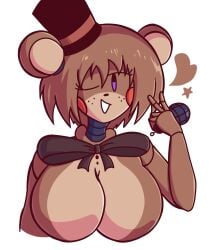 brown_hair cute five_nights_at_freddy's five_nights_in_anime freddy_(fnaf) freddy_(fnia) large_breasts microphone parody solo tagme