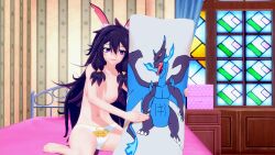 body_pillow breasts charizard female female_only image koikatsu lyn_mametchi mega_charizard_x naked naked_female panties pokemon pokemon_(species) rabbit_girl renhentai small_breasts virtual_youtuber vtuber