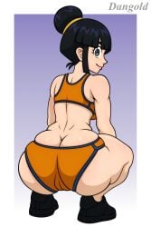 1girls 2023 artist_name asian asian_female ass_focus big_ass black_eyes black_hair chichi clothed clothed_female dangold dragon_ball dragon_ball_z female female_only light-skinned_female light_skin looking_at_viewer looking_back milf pussy_visible_through_clothes shounen_jump sneakers solo solo_female sports_bra sportswear squat squatting tight_clothing