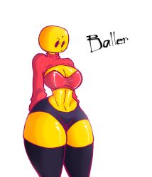 1girls baller boss_fighting_stages breasts cleavage cleavage_cutout clothed clothing leggings midriff roblox roblox_game robloxian self_upload shiny_skin stomach tagme text thick_thighs thighs wormbucket