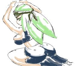 bandana big_ass big_breasts bottom_heavy child_bearing_hips green_eyes green_hair gwain_saga huge_ass long_hair marlow marlow_(gwain_saga) on_knees pose sportswear thick_thighs thunder_thighs wide_hips