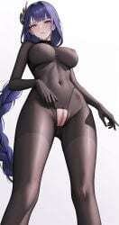 1girls ai_generated bodystocking genshin_impact large_breasts lunarheron pantyhose pussy raiden_shogun self_upload solo