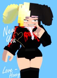 3d big_ass big_breasts big_butt black_and_blonde_hair black_hair blonde_hair female female_only honey_(tah) image mine-imator minecraft smile theactualhoney white_skin