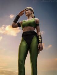 1girls 3d clothed clothed_female female female_only mortal_kombat mortal_kombat_1_(2023) nyxenartz salute solo sonya_blade