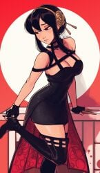 alternate_costume asian breasts dress female female_only raichiyo33 solo spy_x_family yor_briar yor_forger