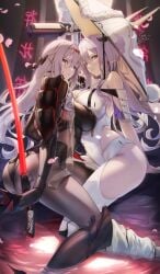 2023 2girls big_ass big_breasts female female_only gainoob goddess_of_victory:_nikke multiple_girls official_alternate_costume scarlet_(black_shadow)_(nikke) scarlet_(nikke) thick_thighs