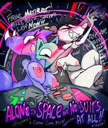 american_opossum anthro areola blush breasts cobalt_core cover_art dialogue dizzy_(cobalt_core) fanfiction female green_body grey_body group male mammal marsupial nipples peri_(cobalt_core) purple_body rhinoceros riggs_(cobalt_core) roksim spacecraft spaceship_interior trio vehicle virginia_opossum