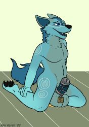 absurd_res anal blue_fur canid canine canis chastity_(disambiguation) denial_(disambiguation) furry harikuran hi_res male mammal no_nut_november solo wolf