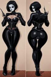 ai_generated ass ass_focus big_ass big_butt black_clothing black_hair bodysuit boots breasts collage different_poses dollface_(twisted_metal) female female_focus female_only gloves latex latex_suit leather mask masked masked_female multiple_images playstation self_upload spikes tagme twisted_metal twisted_metal:_black wide_hips