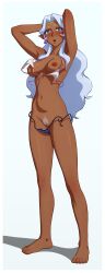 1girls allura blue_eyes blush breasts commission dark-skinned_female earrings female female_only looking_at_viewer mangho nipples nude nude_female pinup princess_allura pussy pussy_hair slender_body solo standing surprised_expression voltron wardrobe_malfunction white_hair