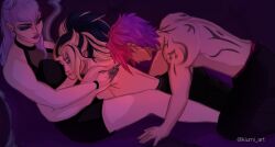 2girls1boy akali breasts clothed clothing evelynn female female/female female_focus female_only head_on_breasts heartsteel_kayn heartsteel_series implied_sex k/da_all_out_akali k/da_all_out_evelynn k/da_all_out_series kayn league_of_legends male male_focus male_only muscular muscular_male straight straight_sex tattoo threesome