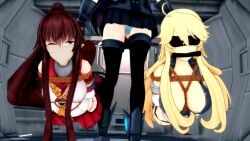 3girls being_carried big_breasts bondage breasts cleavage damsel_in_distress female femsub gag gagged iowa_(kantai_collection) kantai_collection kidnapped light_cruiser_oni multiple_girls multiple_subs over_the_nose_gag yamato_(kantai_collection)