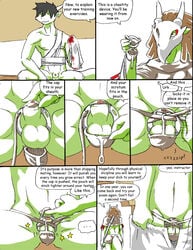 balls blood chastity chastity_cage chastity_device comic dragon female furry male male_chastity mask penis reiger scalie