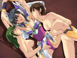 3girls armpit_licking armpits blue_eyes breasts cyclone female green_eyes green_hair mizuhara_hazuki multiple_girls nipples shuri_seihajuu_nagasaki source_request toushin_toshi toushin_toshi_ii yuri