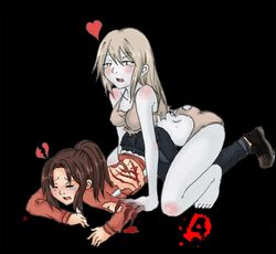 2girls ass blood blush breasts crying female injury left_4_dead multiple_girls the_witch torn_clothes witch_(left_4_dead) yuri zoey_(left_4_dead) zombie