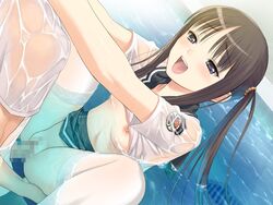 1boy 1girls black_hair breasts brother_and_sister censored fault!! female game_cg incest male nipples penis pool pussy see-through seifuku sex straight sugiyama_mio taka_tony thighhighs tied_hair twintails vaginal_penetration water wet