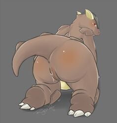 2011 anus ass blush claws fangs female hindpaw kangaskhan looking_at_viewer looking_back nude overweight paws pokémon_(species) pokemon pokemon_(species) presenting presenting_hindquarters pussy pussy_juice raised_tail red_eyes ryunwoofie solo spreading tail teeth thighs