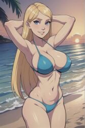 1girls ai_generated beach beach_background bikini bikini_bottom bikini_top blonde_hair blue_bikini blue_bikini_bottom blue_bikini_top bonnieaiart cornelia_hale disney female female_solo human jpeg solo solo_female w.i.t.c.h. water