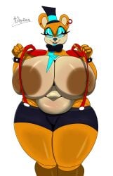 animatronic bear big_ass big_breasts five_nights_at_freddy's fnaf glamrock_freddy_(fnaf) glowing_eyes nipples_visible_through_clothing rule_63 thick_thighs trifuson