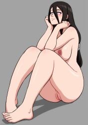 1girls bare_arms barefoot black_hair blush boruto:_naruto_next_generations breasts completely_nude feet female female_only foureiz from_below grey_background grey_eyes hair_between_eyes hand_on_own_chin hands_on_chin hands_on_own_chin highres hyuuga_hanabi large_breasts legs long_hair looking_at_viewer looking_down naruto naruto_(series) nipples no_pupils no_shoes no_socks nude pinup pupiless_eyes purple_eyes pussy sidelocks simple_background sitting smile solo source_request thighs toenails toes uncensored