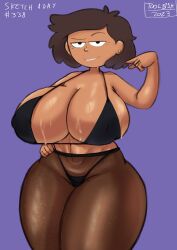 1girls amphibia big_breasts bra breasts brown_hair busty dark-skinned_female dark_skin ear_piercing female female_only hand_on_hip huge_breasts large_breasts looking_at_viewer milf mother mrs._boonchuy oum_boonchuy page_338 panties pantyhose piercing sex solo thick_thighs tool01k wide_hips