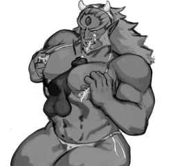 1boy abs bikini boner cow_bikini cow_costume cow_ears cow_horns cum cum_on_face cumshot disembodied_penis drawfag drawthread_request erection ganondorf gay gem horns lactating lactating_nipples lactation long_hair male male/male male_lactation male_only monochrome muscular muscular_male nintendo nipples pecjob pecs sketch sub_ganondorf submissive_male the_legend_of_zelda yaoi