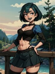 ai_generated athletic athletic_female big_breasts black_hair black_socks breasts busty female female_focus female_only green_hair gwen_(tdi) hourglass_figure long_hair makimass_ai pinup pinup_pose socks tagme thigh_socks thighhighs total_drama_island two_tone_hair wide_hips