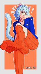 1girls 2d aporia_arte cat_ears cat_tail clothed feet female female_only foot_fetish foot_focus full_color fully_clothed hunter_x_hunter neferpitou no_penetration socks solo