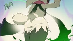 3_fingers animated anthro ass background butt_focus dat_ass feline feliscede female female_only fur furry game_freak generation_9_pokemon green_fur meowscarada nintendo pokémon_(species) pokemon pokemon_sv pov short_tail sideboob small_breasts solo underboob viewed_from_behind walking