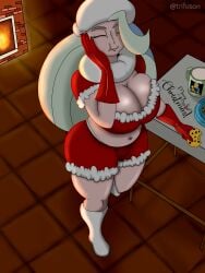 big_ass big_breasts christmas christmas_outfit chubby chubby_female cleavage cookie eating female_only melony_(pokemon) milf old_woman older_female pokemon thick_thighs trifuson white_skin