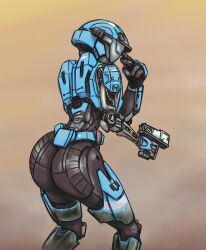 armor ass butt catherine-b320 clothed cyborg female female_spartan_(halo) from_behind gun halo_(series) halo_reach kat-b320 masterchefguy power_armor prosthetic prosthetic_arm solo spartan_(halo) spartan_iii_(halo)