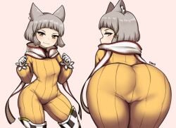 1girls animal_ears ass ass_focus bent_over big_ass cat_ears clothing dako dakosito dat_ass female female_only grey_hair hair hips large_ass looking_back nia nia_(xenoblade) nintendo short_gray_hair short_hair solo solo_female thighs wide_hips xenoblade_(series) yellow_eyes