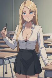 ai_generated big_breasts blonde_hair breasts classroom cornelia_hale deviantart_link disney human indoors pen png school_uniform schoolgirl shirt skirt standing uniform_sex w.i.t.c.h.