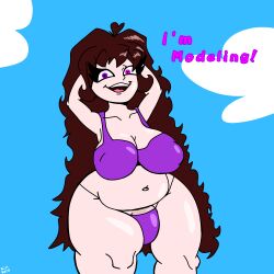 1futa belly belly_button big_breasts blue_sky breasts brown_hair fnf friday_night_funkin futa_only futanari girlfriend_(friday_night_funkin) heart_ahoge intersex jill_jackson light_skin long_hair modeling purple_bikini thick_thighs