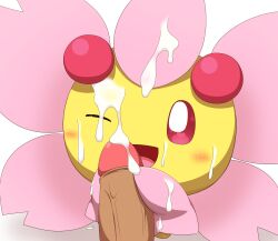 <3_eyes ambiguous_gender bodily_fluids cherrim cum cum_on_face duo feral generation_4_pokemon genital_fluids genitals heart hi_res human humanoid_genitalia humanoid_penis interspecies male male/ambiguous mammal minami_(artist) nintendo one_eye_closed penis pink_body pink_eyes pokemon pokemon_(species) pokephilia solo_focus sunshine_form_cherrim vein veiny_penis yellow_body