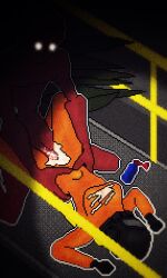 1boy 1girls bracken_(lethal_company) cum cum_in_pussy cum_inside employee_(lethal_company) female hazmat_suit horror lethal_company male male/female monster monster_rape no_artist pixel_art pussy rape ripped_clothing sex shaved_pussy stomach_bulge