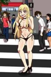 3girls 4boys big_breasts bikini black_bikini black_hair blonde_hair breasts brown_eyes cleavage clothed clothing crossover distracted exhibitionism female female_focus glasses gyaru hayase_nagatoro hi_res high_heels highres holding_hands human kitagawa_marin light-skinned_female light_skin long_hair looking_at_viewer looking_back multiple_boys multiple_girls naoto_hachioji_(senpai) navel open_mouth please_don't_bully_me,_nagatoro pose public red_eyes revealing_clothes short_hair simple_background skimpy skirt small_breasts smile solo_focus sono_bisque_doll_wa_koi_wo_suru tan tan-skinned_female tan_body tan_skin tanned tanned_female thick_thighs thighs waiftoon watermark