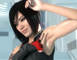 1girls 3d 3d_(artwork) arm_up armpit armpit_fetish armpits black_hair blender clothed clothed_female embarrassed embarrassed_female faith_connors faith_connors_(mirror's_edge_catalyst) fingerless_gloves gloves koyz3d mascara mirror's_edge mirror's_edge_catalyst presenting_armpit sleeveless sleeveless_shirt solo solo_female sweat sweaty sweaty_armpits