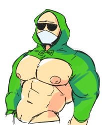 1boy abs anonymous_artist bara clothed gay kwite male_focus mask moobs muscular muscular_male pecs solo sunglasses sweater sweater_lift unknown_artist youtube youtuber youtuber_boy